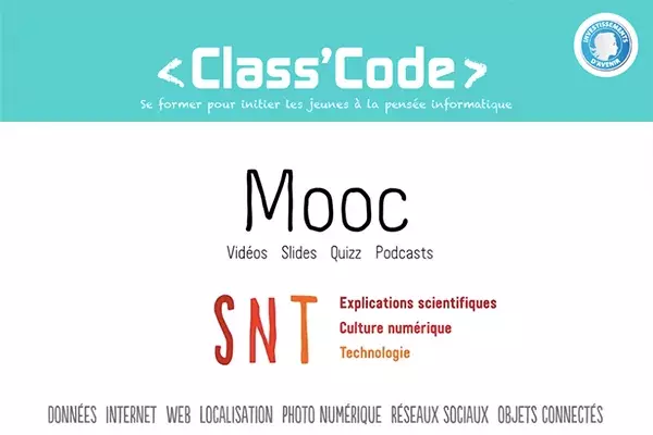 Logo ClassCode sur fond bleu clair et texte MOOC et SNT